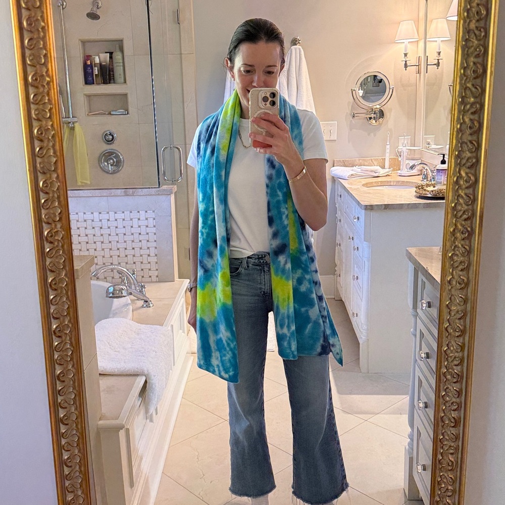 Love Tanjane Blue and Yellow Cashmere Tie-Dye scarf sweater